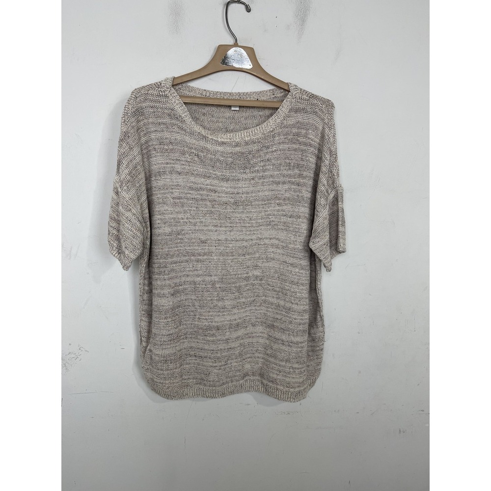 pure jill Womens L Beige Heather Cotton Blend Long Sleeve Pullover Sweater‎